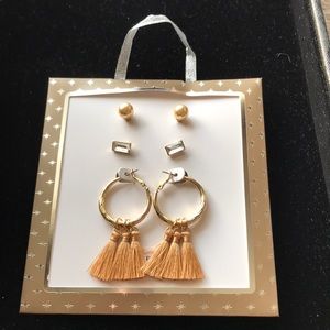 3 pairs earrings fringe, faux pearl & faux diamond